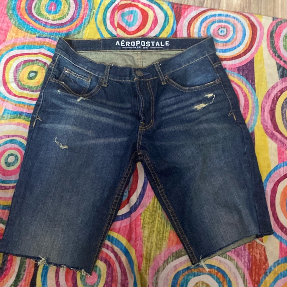 Blue and tan Aeropostale cut jeans shorts